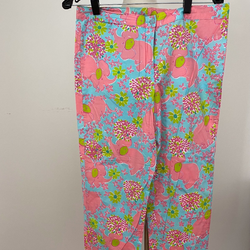 Lilly Pulitzer Elephant Floral Pants Size 8